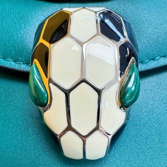 Bvlgari Serpenti Forever Square Cross-body Shoulder Bag calf Leather Emerald gre - Picture 10 of 12